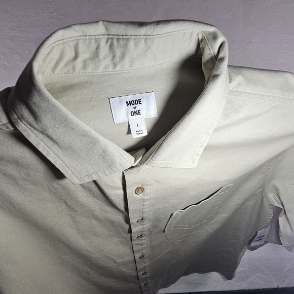 Mode of One Relaxed Fit Caspian Dark Ecru Button Front Shirt Large - Picture 4 of 4